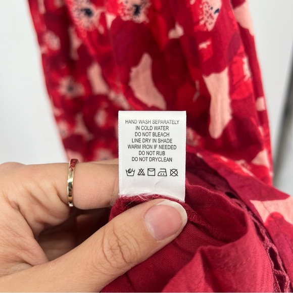 Ro's Garden Jasmin 100% Cotton Red Floral V Neck Ruffle Sleeve Maxi Dress Medium - Picture 8 of 8